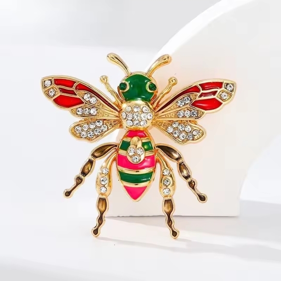 Gold-Tone Bee Brooch with Red and Green Enamel - Picture 3 of 4